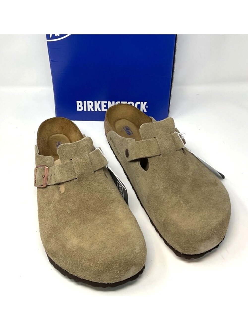 Birkenstock Boston BS Taupe Suede Leather Clogs Women's Size 6-6.5 Soft Footbed